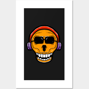 Skull head using headphone Posters and Art